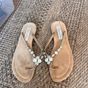 Oscar de la Renta Women's Sandals in Tan with White Embellishments